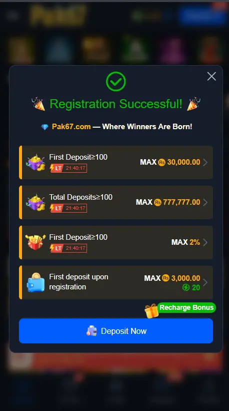 PAK67 Game Registration Bonus